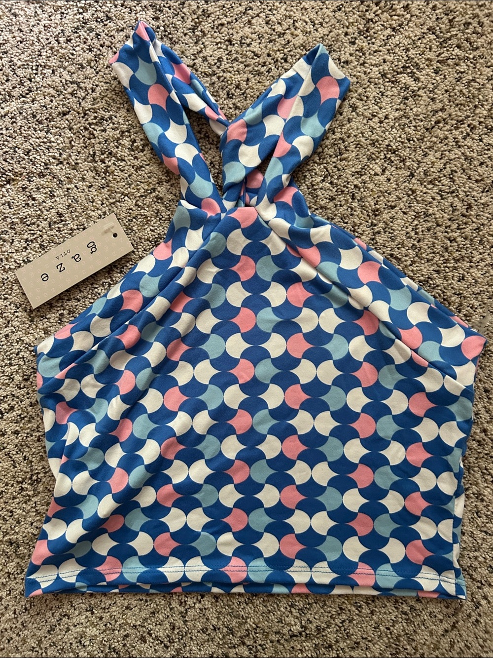 Blue Pink White Geometric Halter Tank